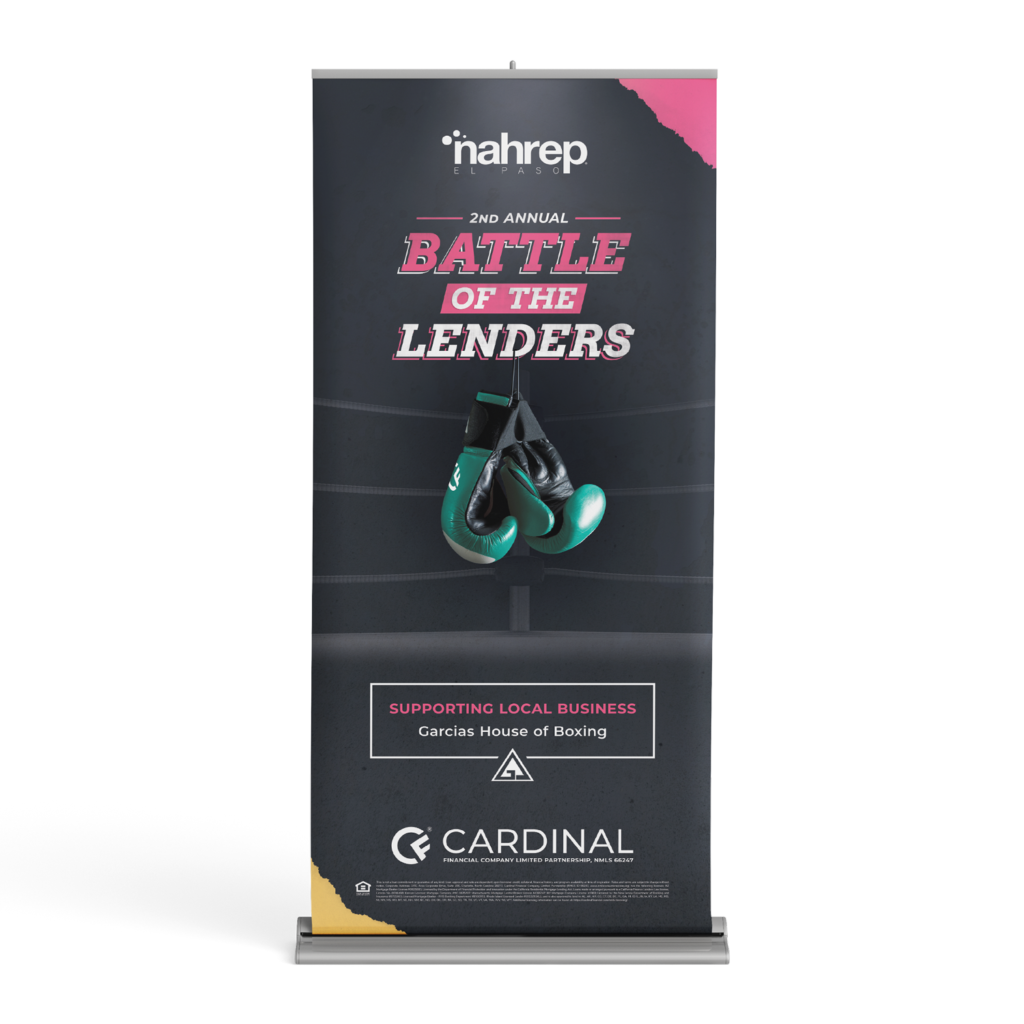 Event banner design for NAHREP El Paso “Battle of the Lenders” with boxing gloves graphic