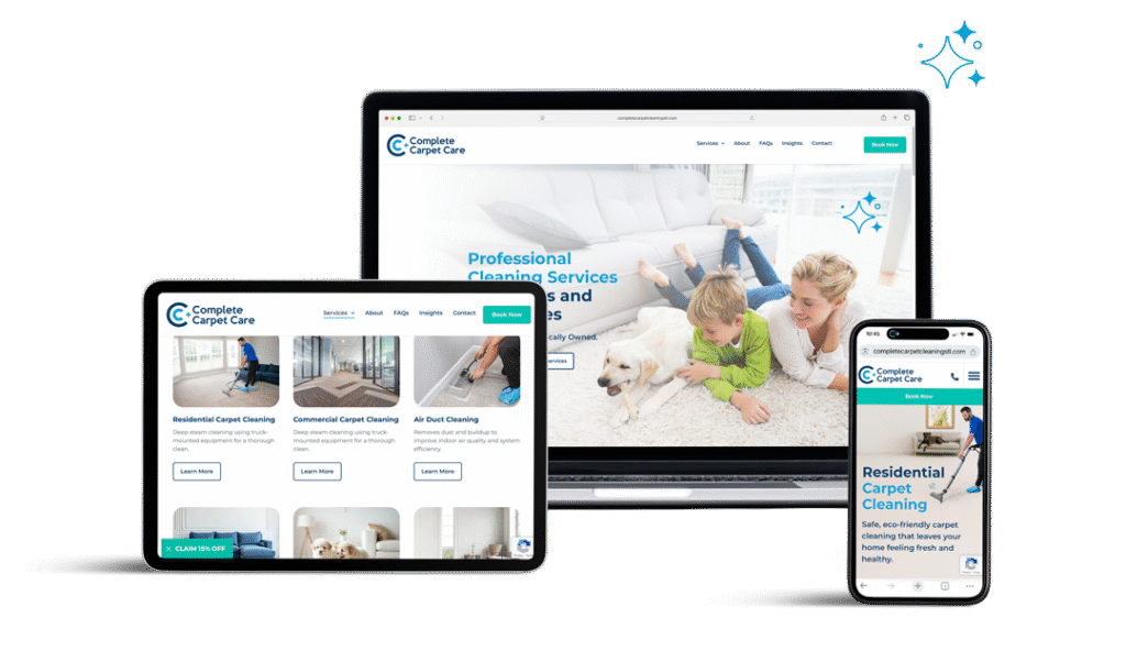Complete Carpet Care website shown on laptop, tablet, and mobile device