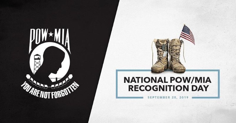National POW/MIA Recognition Day social media ad featuring military boots, an American flag, and POW MIA symbol