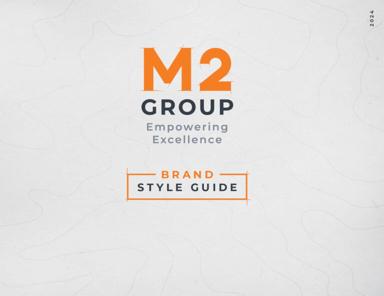 M2 Group brand style guide cover with logo and Empowering Excellence tagline.