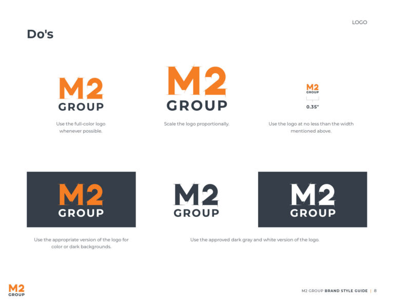 M2 Group logo usage do’s showing correct applications.
