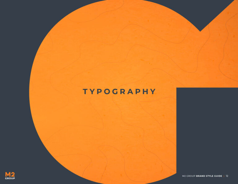 M2 Group brand style guide typography section divider page.