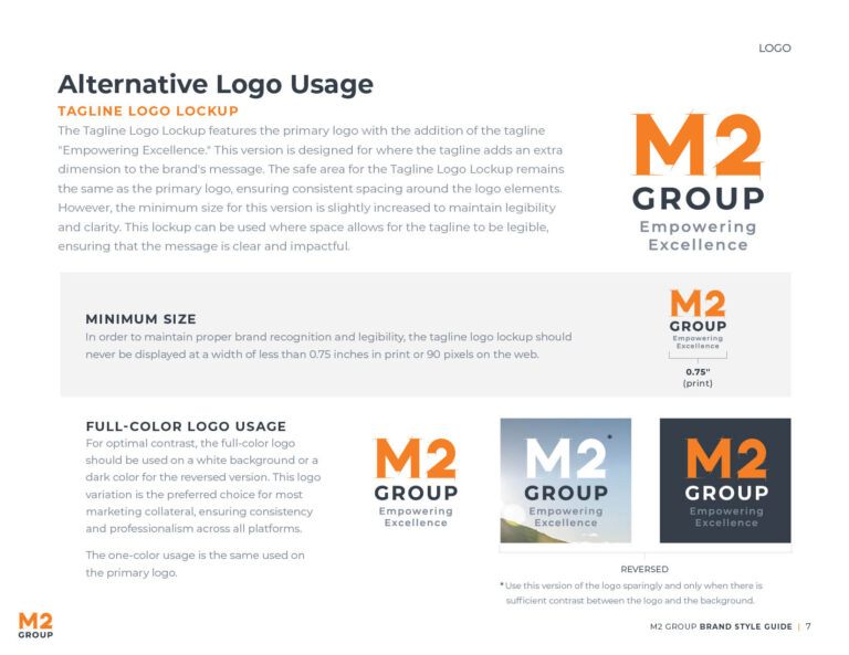 M2 Group alternative logo usage with tagline lockup Empowering Excellence.